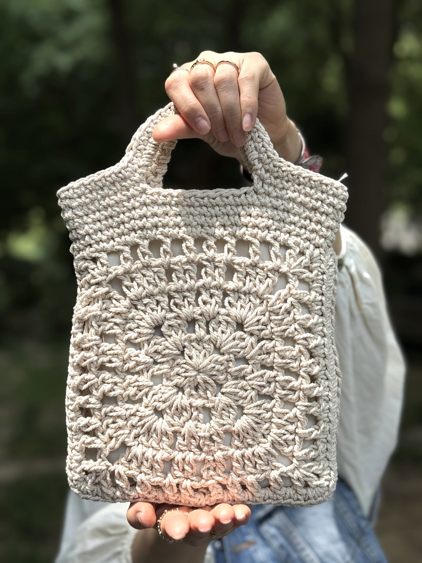 Handmade Boho style mini tote handbag