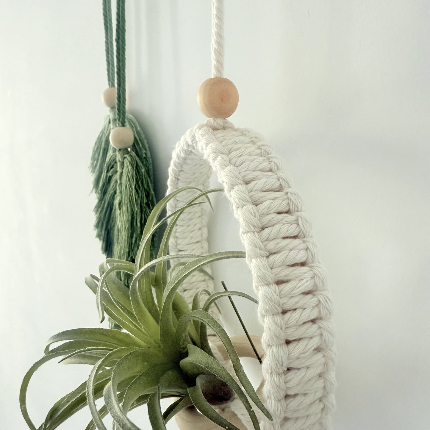 Handmade Macrame Leaf Wall Hanging with Air Plant Holder Boho Home Decor Greenery Display for Dried Flowers or Mini Planters