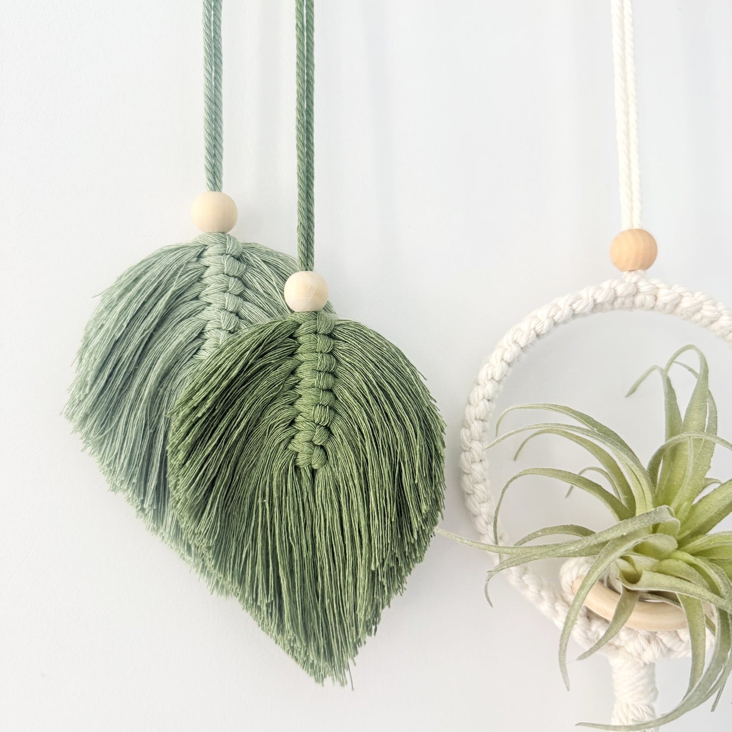Handmade Macrame Leaf Wall Hanging with Air Plant Holder Boho Home Decor Greenery Display for Dried Flowers or Mini Planters