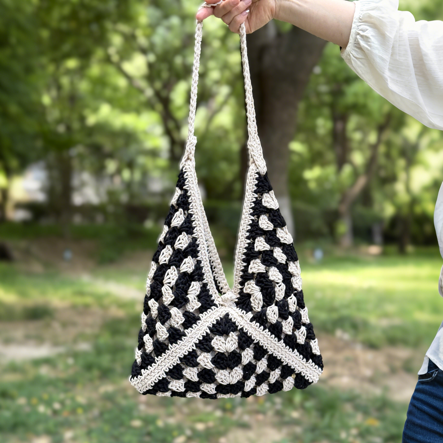 Hand-Crocheted Geometric Shoulder Bag