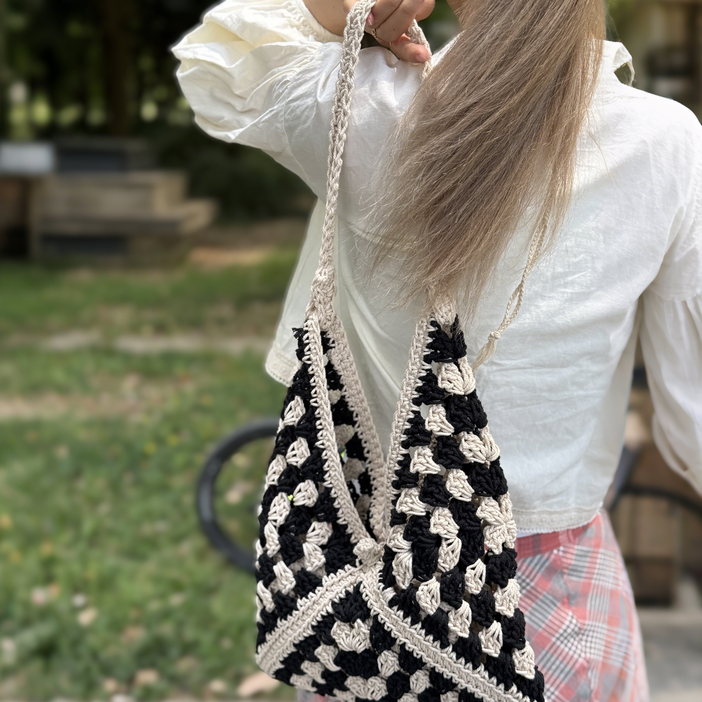 Hand-Crocheted Geometric Shoulder Bag