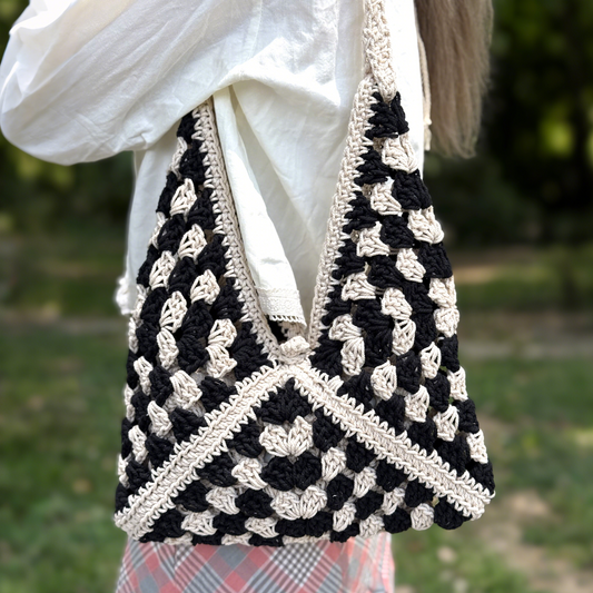 Hand-Crocheted Geometric Shoulder Bag