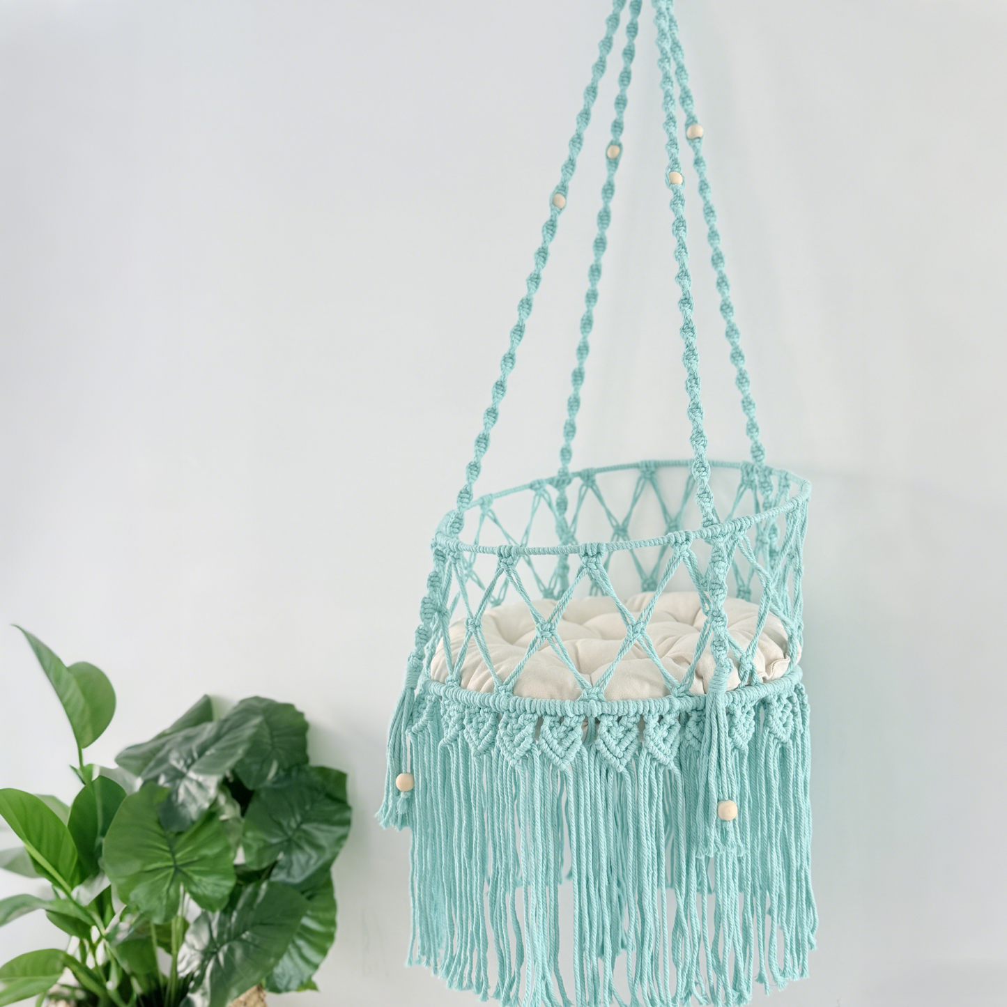 Handmade Macramé Cat Hammock, Baby Blue Hanging Cat Bed, Boho Cat Furniture, Cotton Rope Cat Swing for Indoor Cats
